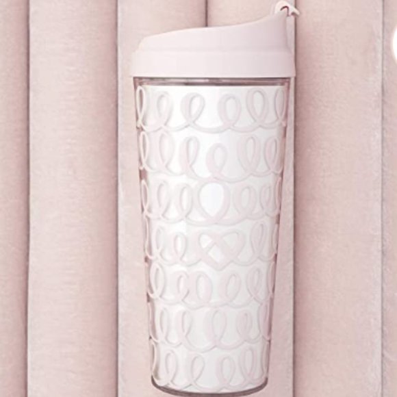 Kate Spade pink purple white Heart Knot Bridal Tumbler Cup Mug nwt - Picture 3 of 3